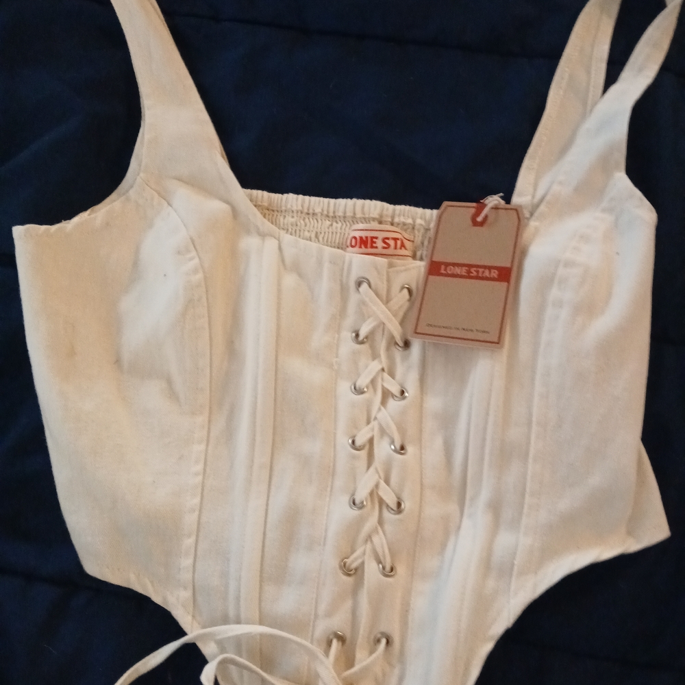 Lone Star Women's White Corset Lace-Up Crop Top NWT